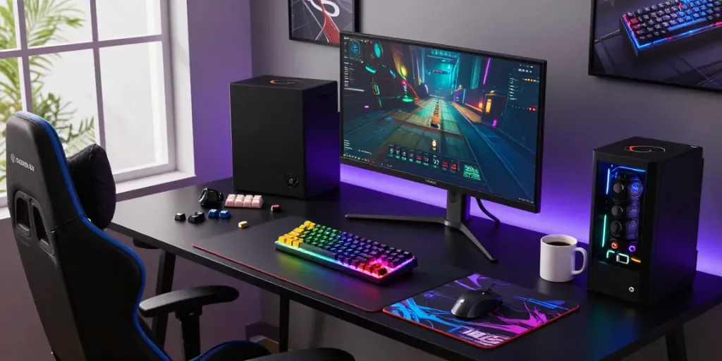 Discover the best Hall Effect switches for Wooting in a vibrant gaming workspace with custom keyboards and RGB lighting.