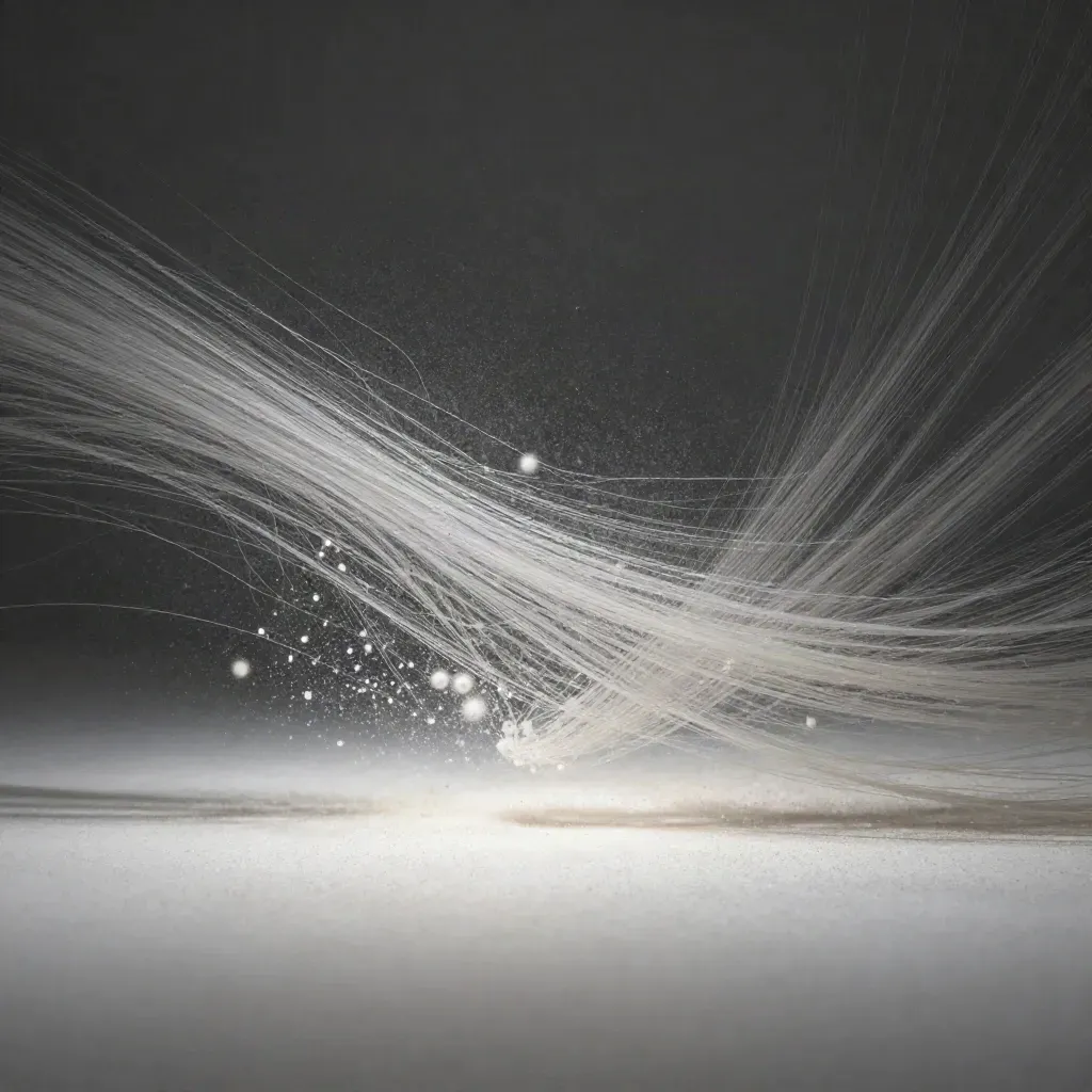Silver filaments converge into a soft white bloom in a dark graphite haze.